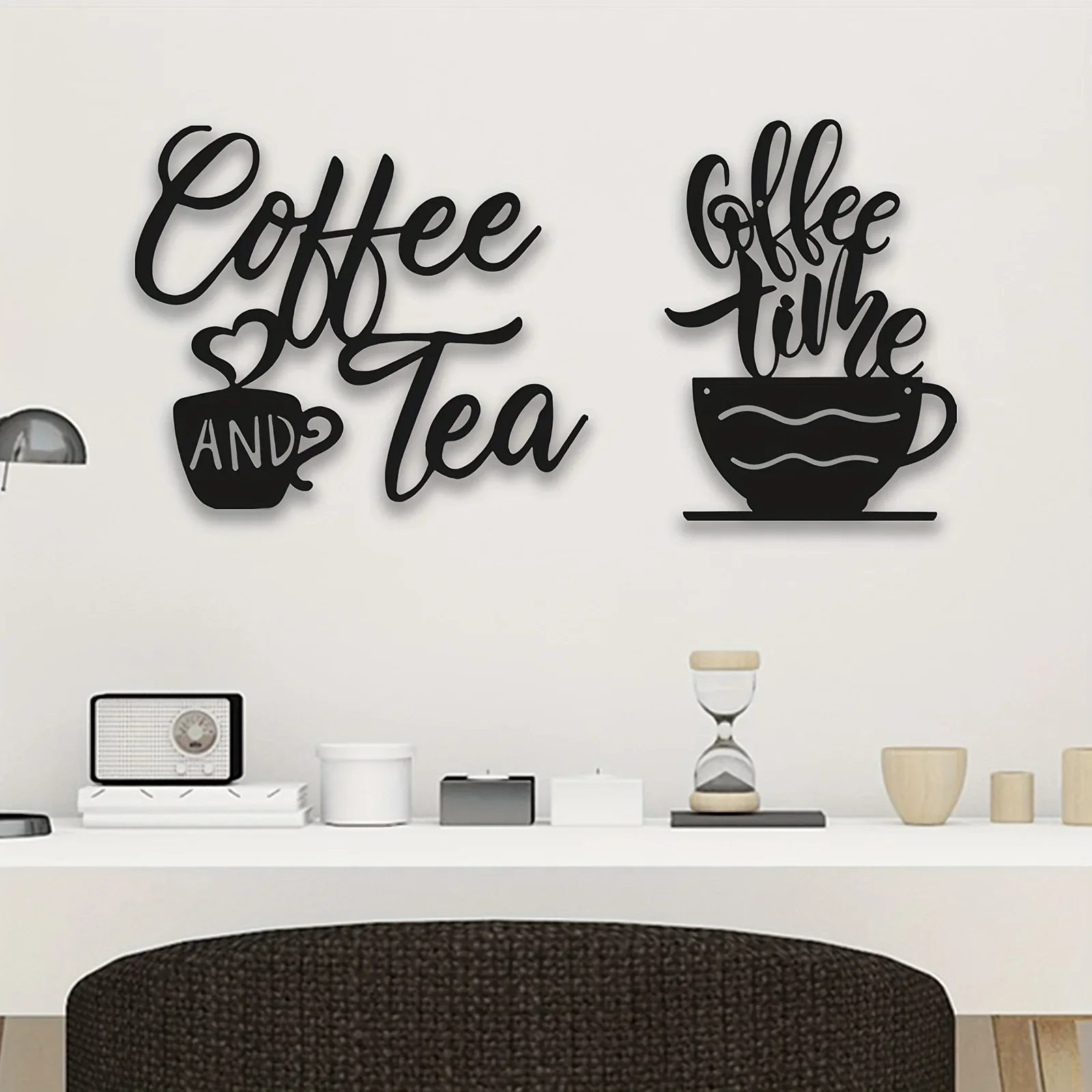 

CIFBUY Metal Coffee Cup Wall Decor Black Coffee Bar Silhouette Metal Wall Art Cafe Themed Wall Art Cup Store Scrolled Silhouette