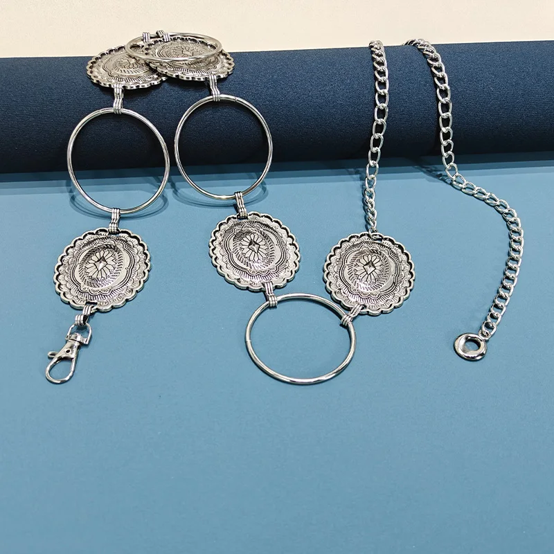 Nuova cintura a catena in vita rotonda grande intagliata in metallo per donna Abito argento Jeans Cintura Accessori gotici femminili Cintura regolabile per ragazza