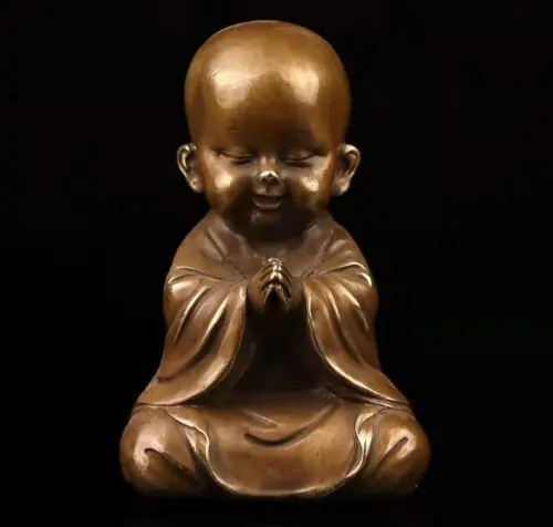 

5,4-дюймовая латунная статуэтка маленького монаха, скульптура, коллекционный предмет, декор в стиле дзен