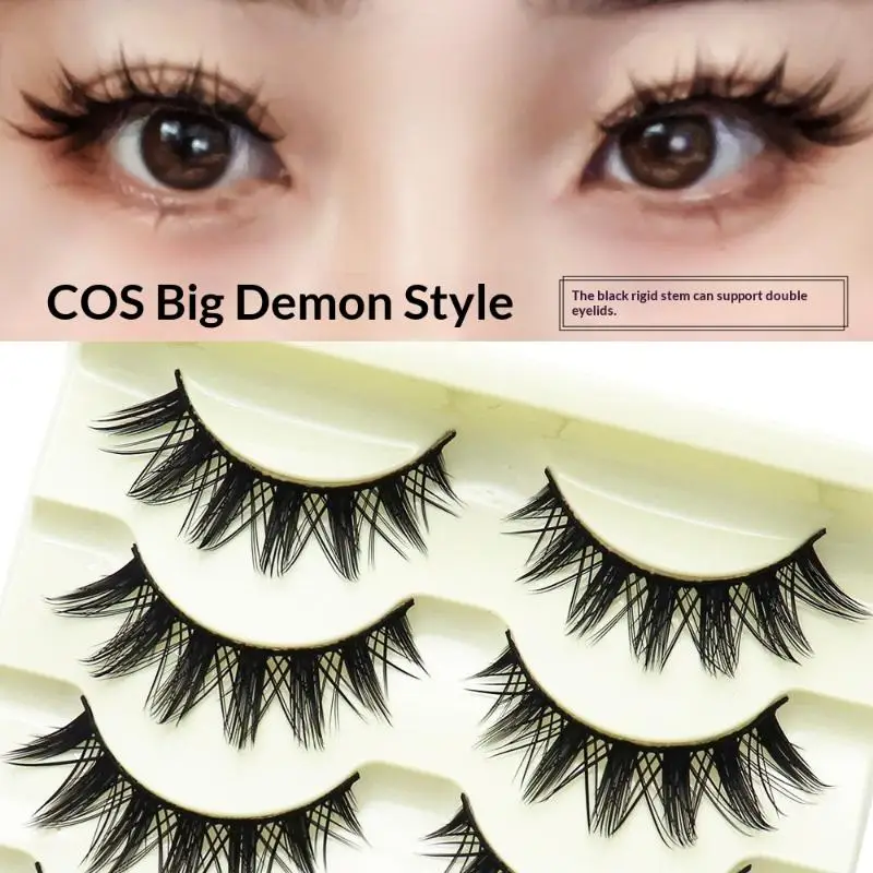 5 Pairs Manga False Eyelashes Soft Strip Lashes Natural Fox Eye Korean Manhua Style Cosplay Makeup Fake Eyelashes