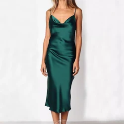 Elegant Satin Long Dresses for Women Green Party Dress Sexy Evening Dress Backless Summer Fashion 2025 New 21796