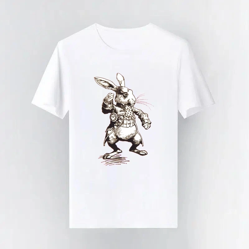 Camiseta Retro de las aventuras de Alicia en el país de las Maravillas de Disney, ropa de liebre de marzo, Tops de moda para padres e hijos, camiseta informal holgada de manga corta