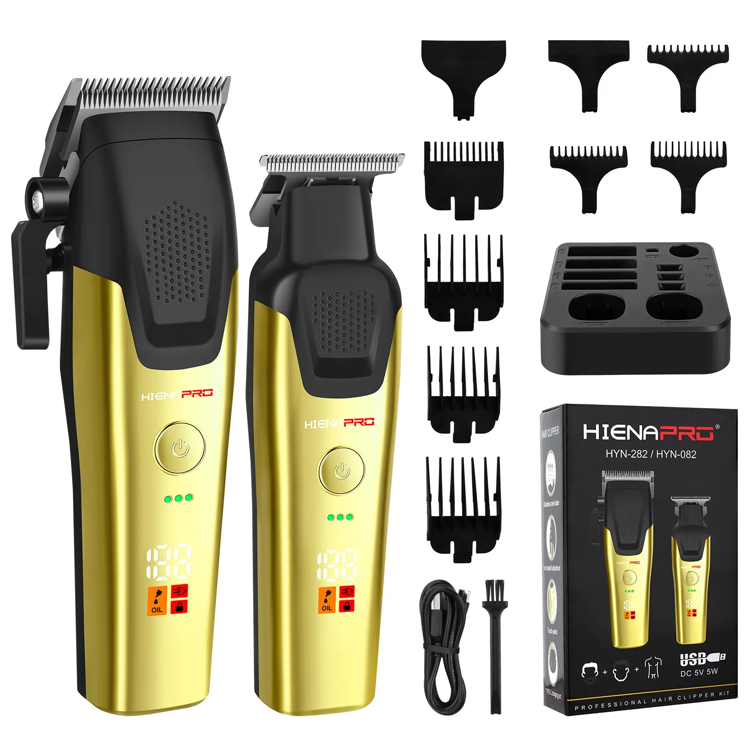 

2pcs Hair Clipper Set HIENA Pro Hair Cutting Machine High Power Cordless Electric Hair Beard Trimmer Hairdressing Hair Cutters