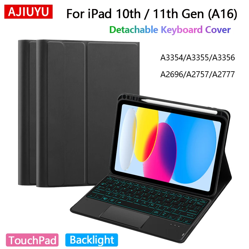 

Чехол с подсветкой и сенсорной панелью для iPad A16, 11-го поколения, съемная клавиатура 11 дюймов для iPad 10, 2022, 10,9, кожаный чехол