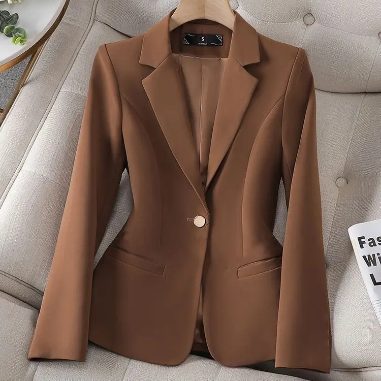 

Spring New Sle Coffee Color Slim Fit Casual Versatile Korean Version Small Suit Jaet ort Length Long Sve Women's Suit