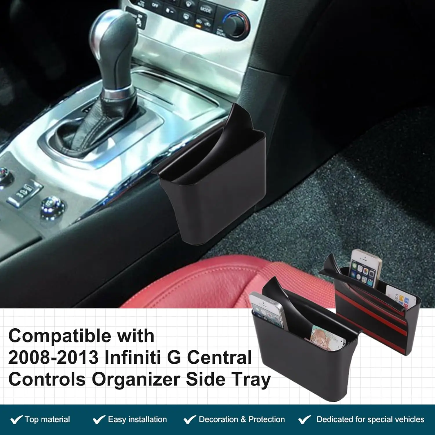 

ABS Car Center Console Side Multipurpose Stowing Tidy Coin Phone Storage Box For Infiniti G25 G35 G37 2009-2013 Container Tray