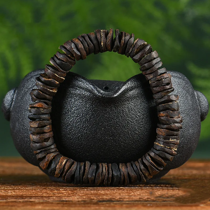 Indonesia Kalimantan Black Oil Submerged Old Materials with Shape Eaglewood Bracelet Buddha Beads Single Ring Flaky