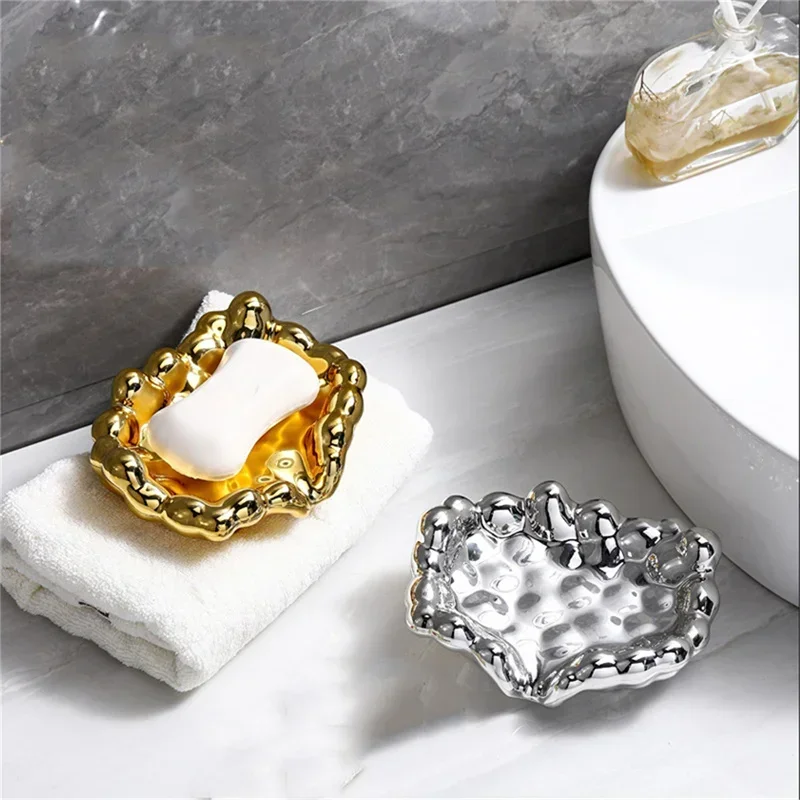 Bathroom Soap Dish Gold Chrome Soap Box Shower Soap Holder Sink Deck Bathtub Shower Tray Accesorios Para El Baño Novedades Jabon