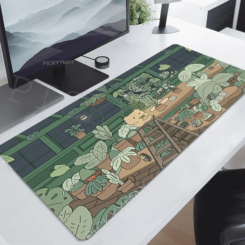 Tapis de souris Kawaii Anime Moudescriptif, vert, polymères de bureau, XXXL, grands et mignons, tapis de bureau pour ordinateur