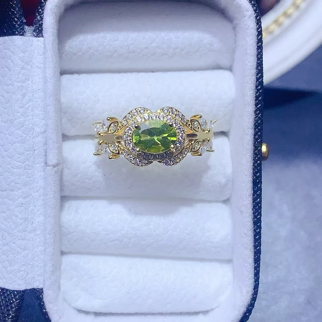 

KJJEAXCMY High quality Simple Natural Peridot Ring S925 Silver Inlaid Elegant Simple Palace High-End Design Women's Jewelry