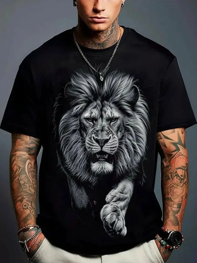 

Slim Fit 3D Animal Print T-irt for Men Faionable ort Sve Youthful Sle Spring Season Henry Collar irt
