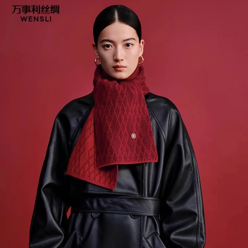 

Wensli Рождественский подарок, новый шерстяной шарф, теплый женский зимний красный шарф, подарочная коробка, подарок на Новый год