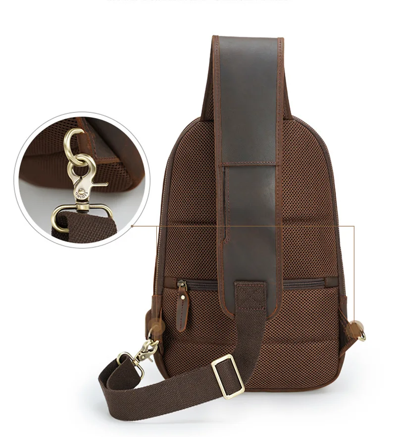 Luufan USB Charging Mans Chest Pack Fit 12" iPad Genuine Leather Male Sling Bag Sports Riding Chest Bag Męska torba podróżna na ramię — zdjęcie 4