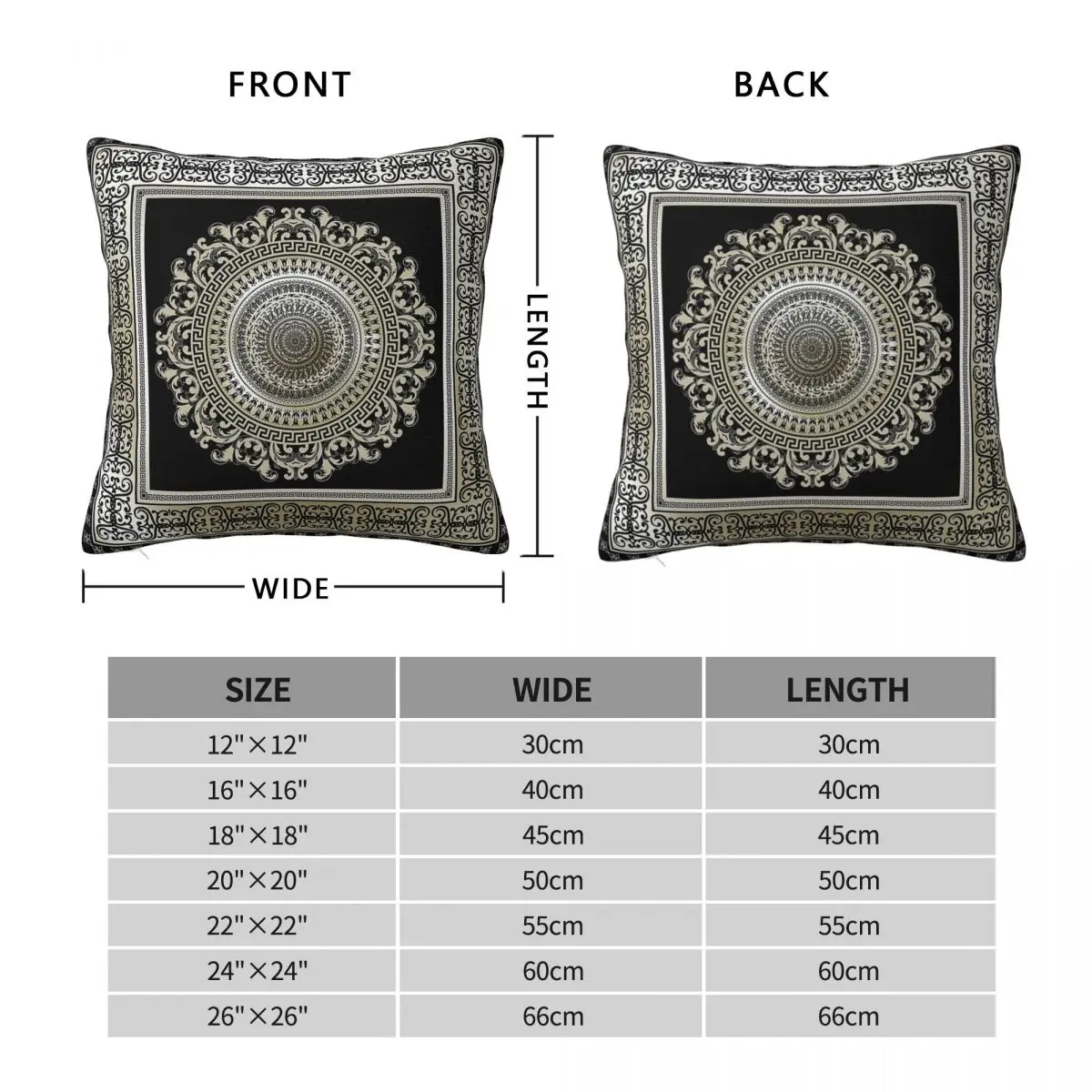 Khaki And Black Greek Key Square Pillowcase Polyester Linen Velvet Printed Zip Decor Home Cushion Cover