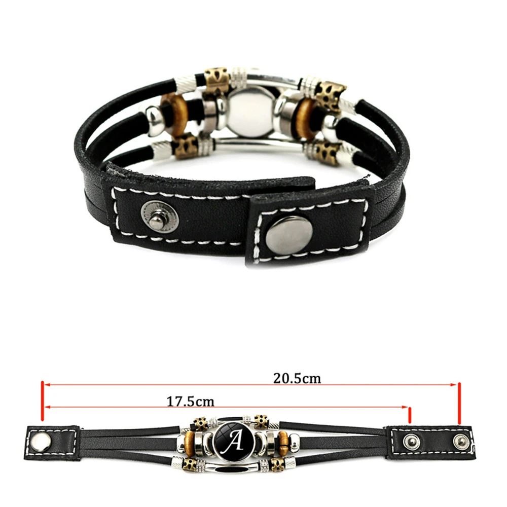26 Letter A-Z Charms for Bracelets ID Name Friendship Black Braided Multilayer Punk Leather Bracelet Men Women Kids Family Gifts