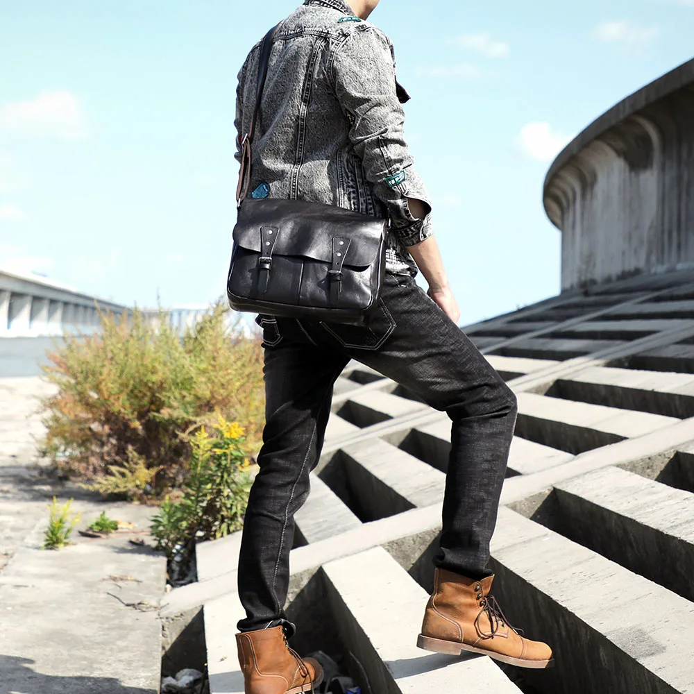 S.WORKER Echtleder Herren-Umhängetasche, Crossbody-Taschen, einfache Messenger-Taschen, Rindsledertasche, pflanzlich gegerbte Mode, lässig. – Detail 6
