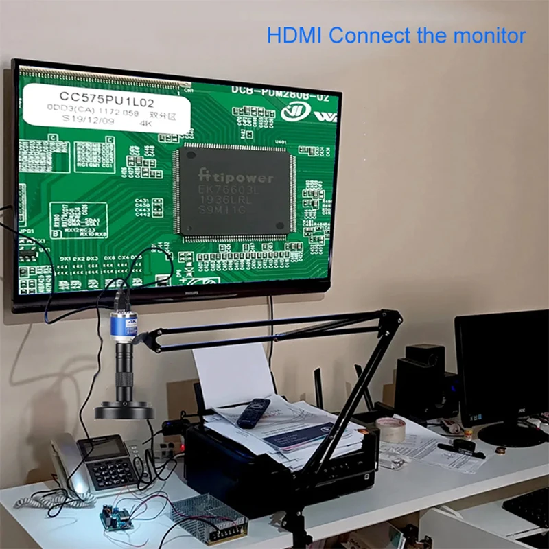 Yizhan 4K HD Electronic Digital Microscope For Soldering HDMI/ USB/ VGA/ Microscope Camera 150X Lens Big Vision Articulated Arm