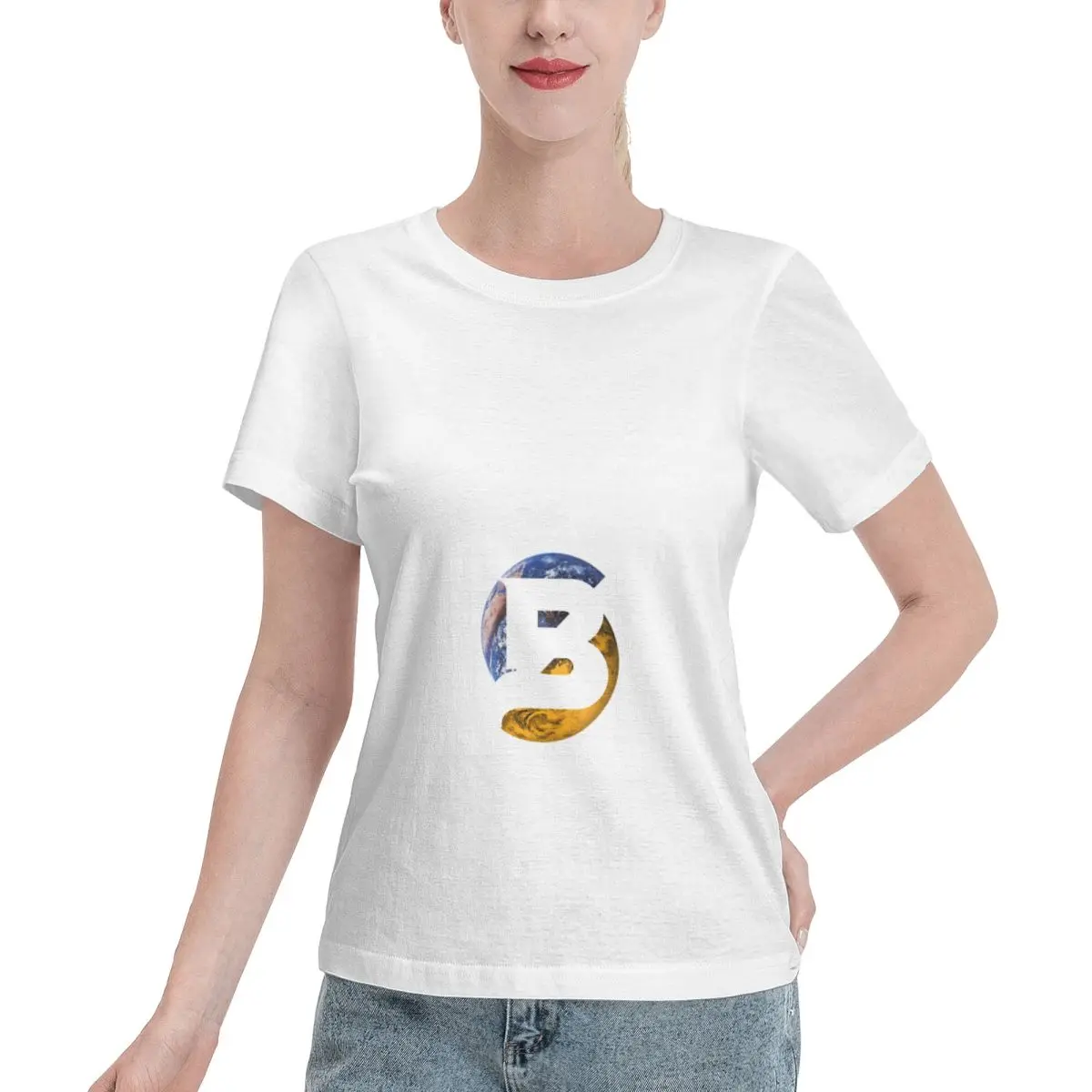 Premium Fabric PLANET B 52 Women's T-shirt Korean Casual Crew Neck T-Shirt