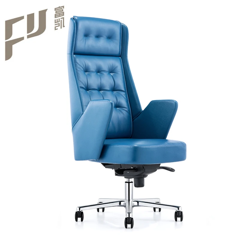 

Executive Office Chairs High Black Blue Leather CEO Boss Chair