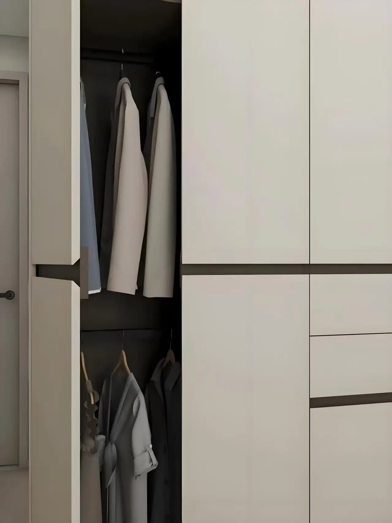 $%Factory Custom High End Wood Wardrobe Two Doors 3 Layer Modern Sliding Doors Wardrobe with Storage Drawer
