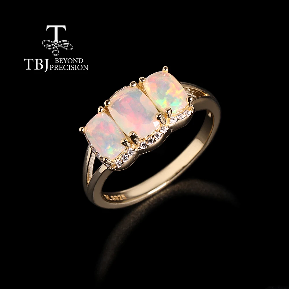 TBJ,Natural cushion Opal women's ring Colorful October Birthstones 925 sterling silver fine jewelry for proposal engagement wear - view 2