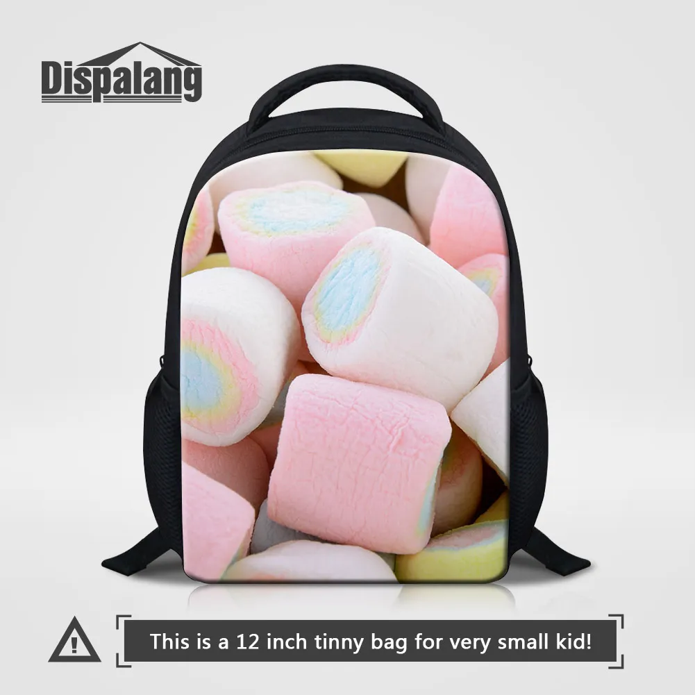 Dispalang Marshmallow Candy Print Mini Backpack For Kindergarten 12'' Custom Image School Bag For Girls Bookbag Children Bagpack