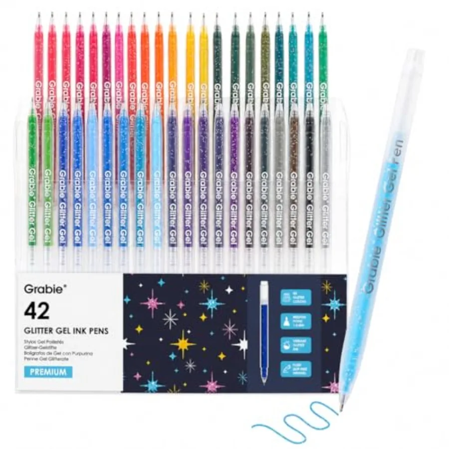 

Set of 42 Glitter Gel Pens Set, Silver Sparkle Ink, 1.0mm Fine Tip Gel Pens for Adult Coloring Books, Journaling, Drawing, Scra