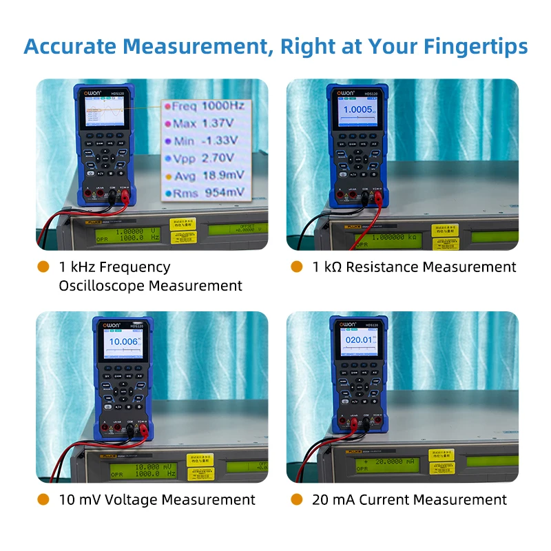 OWON HDS120 Digital Oscilloscope Multimeter 2-in-1 20000 Counts True RMS Tester 1MHz 5MS/s Automatic Range 18650 Lithium Battery