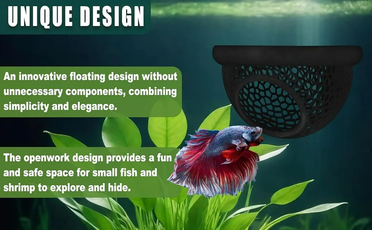 Schwimmende Betta-Unterschlupf- & Garnelen-Höhle, 3-in-1 Aquarium-Deko: Hängematte, Futterring & Ruheplatz für Betta, Garnelen & kleine Aquarien-Tiere – Detail 2
