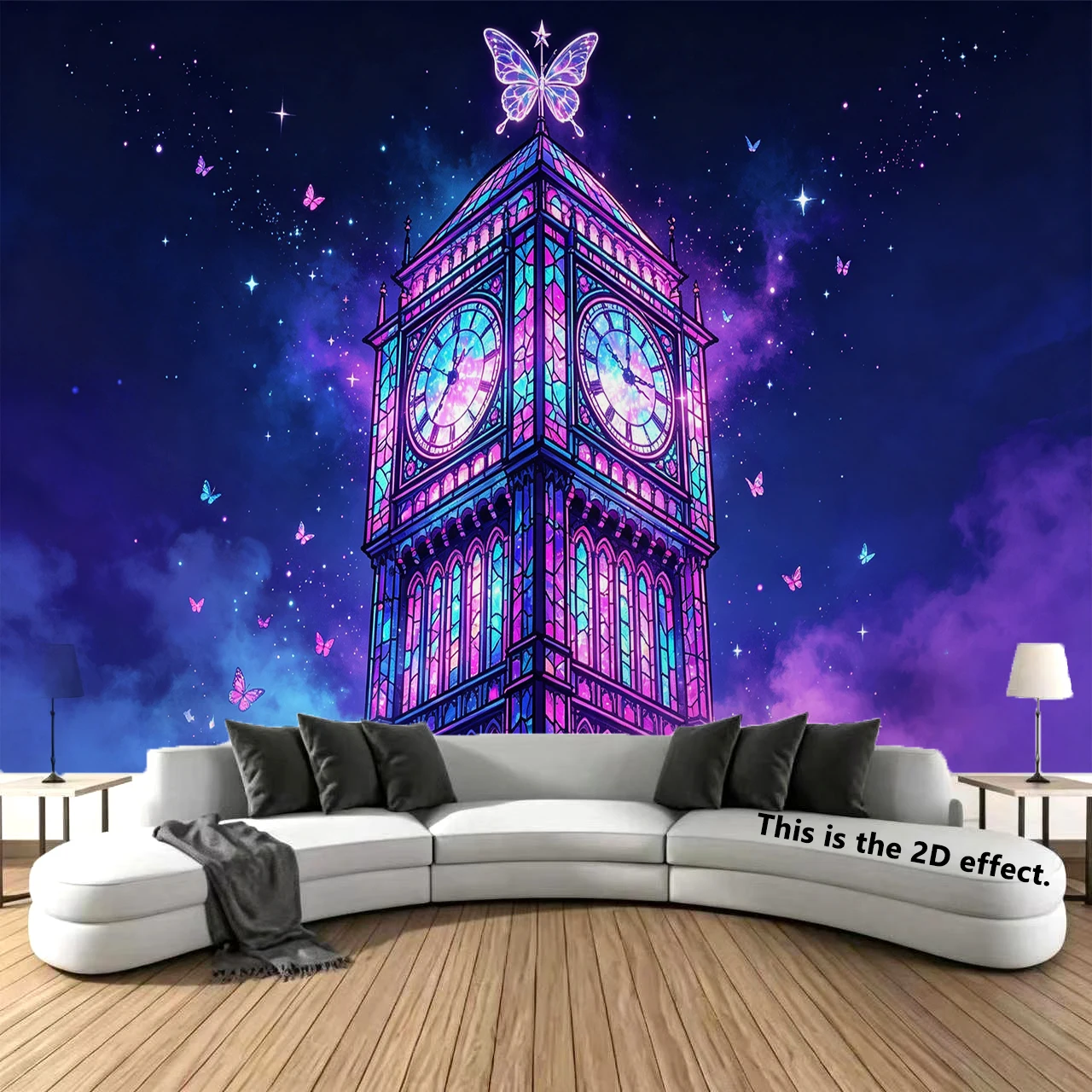 Stained Glass Clock Tower Galaxy Background Cloth Hanging Cloth Bedroom Bedside Decorative Wall Cloth Dormitory Tapestry