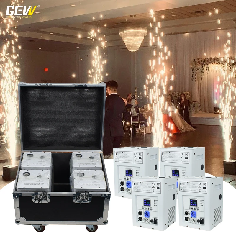 4pcs 750w White Color DMX Fire Works Sparkler Fountain Cold Spark Machine With Flight Case For Wedding Party