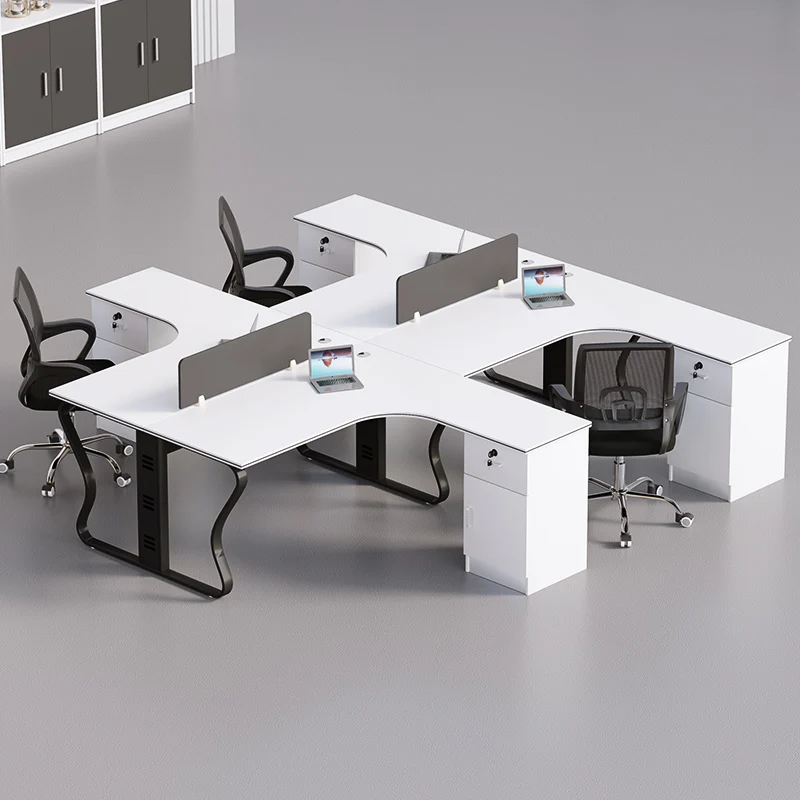 *Simple and Modern L-Shaped Desk Wood Staff Desk and Chair Combination with Office Screen for Staff Booth Furniture