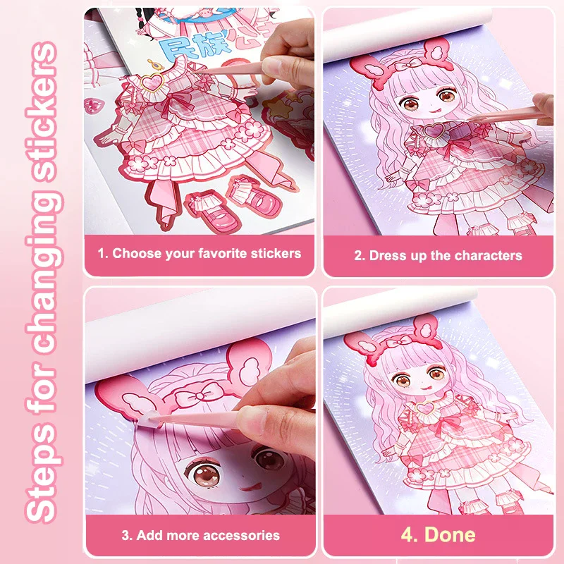DIY Book Dress Up Sticker Book Cartoon Girl Makeup Show Sticker Book Princess Puzzle Toys Handmade DIY Sticker Toy Kids Gift