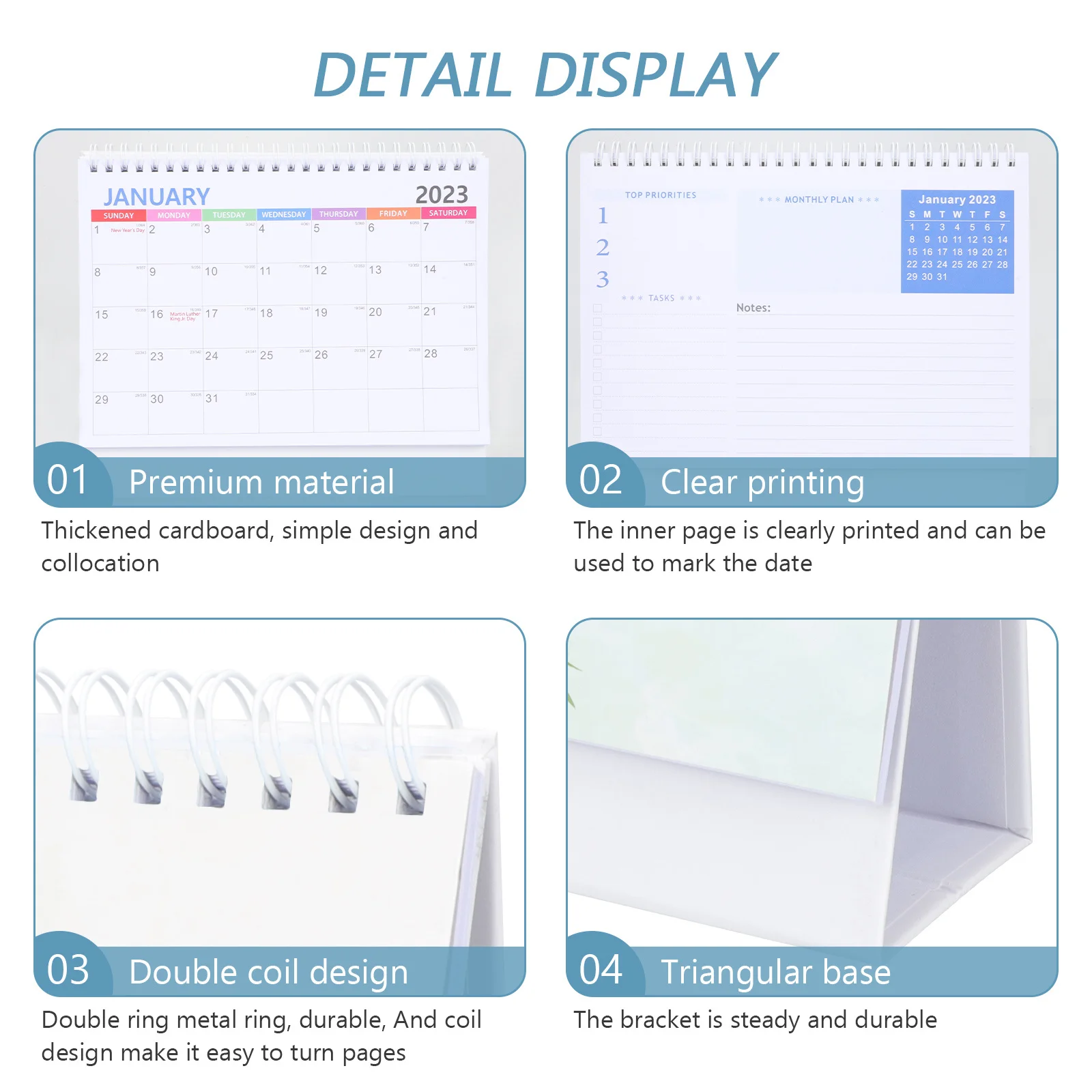 

2023 Desktop Calendar Planner Academic 2022-2023 Foldable Base Coiled Pages Office Home School Smooth Paper Sturdy