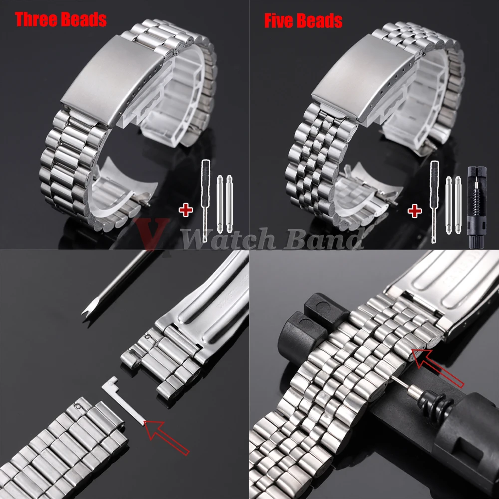 Arc Curved End Metal Watch Bands for Seiko 20mm 18mm Stainless Steel Strap Sport Wrist Bracelet for Rolex Datejust Business Men