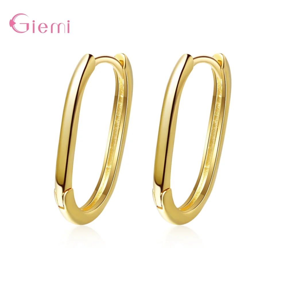 925 Sterling Silver Oval Earrings Geometric Glossy Temperament Summer Hoop Earrings For Women Fashionable Jewelry