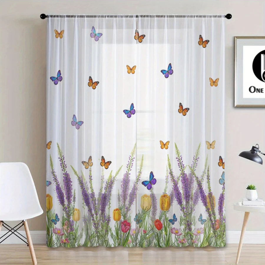 2PCS Digital Printing Sheer Curtain, Vintage Postcard Paris Eiffel Pattern, Romantic French City Travel Souvenir Bedroom Decor