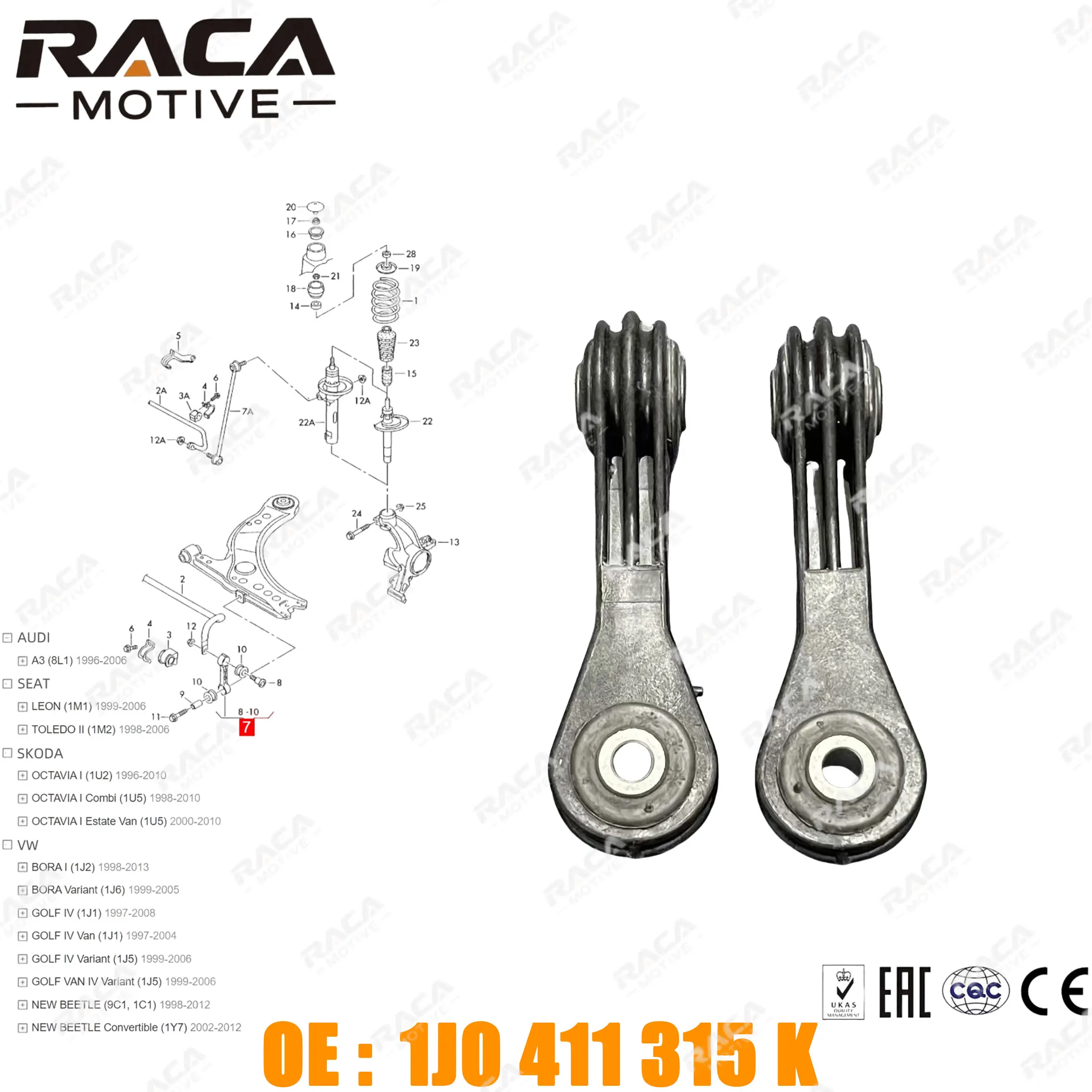 

Front Axle Anti-Roll Stabilizer Bar/Balance Bar Link Suitable for Audi A3/S3, Volkswagen Bora/Golf/Jetta/Beetle, Seat Leon (1m1), Toledo Ii (1m2), Skoda Octavia 1J0411315K
