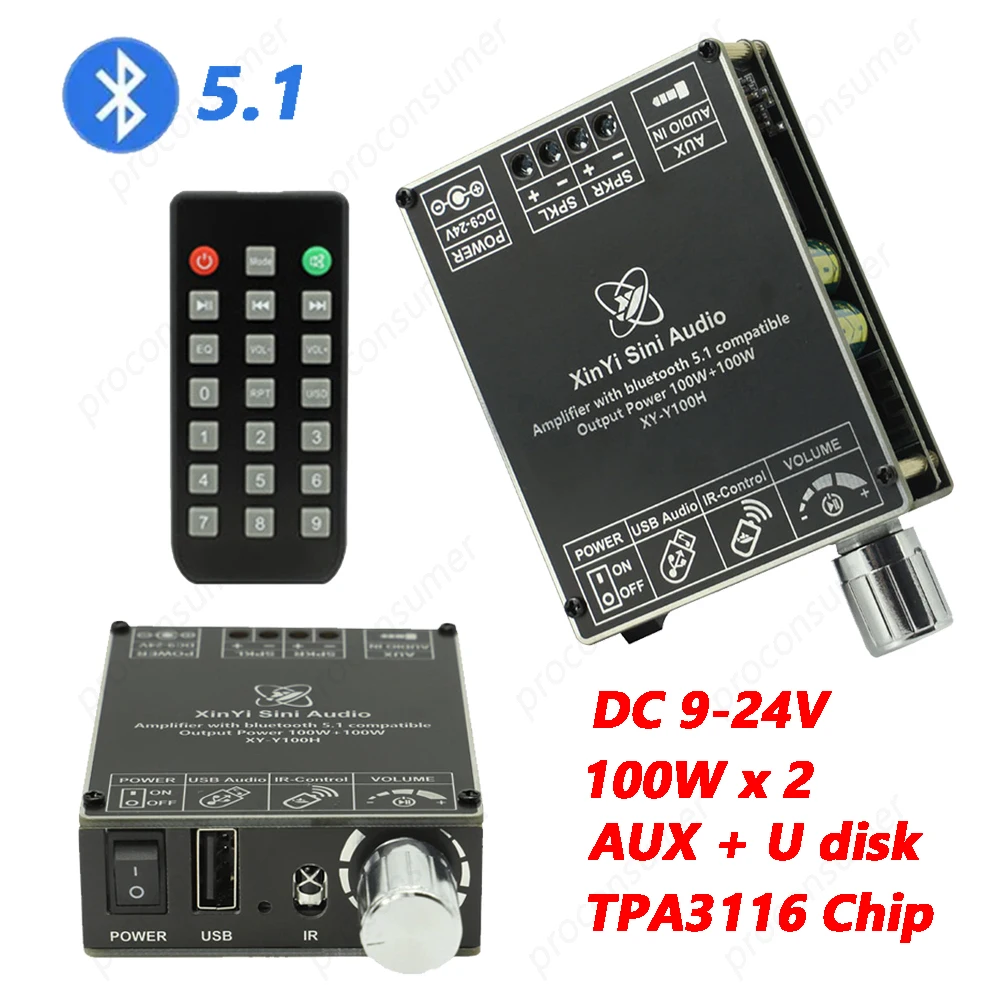XY-Y100H AUX سماعات ستيريو وحدة ، بلوتوث 5.1 ، 2x100 واط الصوت ، أمبير ، TPA3116 رقاقة ، الرقمية السلطة مكبر للصوت المجلس