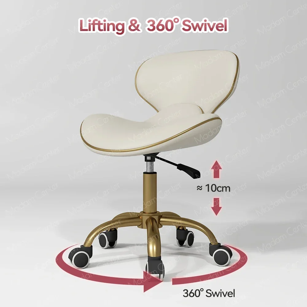 Spa Technician Saddle Stool Rolling Chair Swivel with Back Support for Beautician