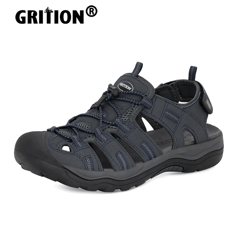 GRITION Men Sandals Outdoor Fashion Summer Beach Shoes Male Casual Hiking Rubber Trekking Non Slip Breathable Size 46 2021 Hot