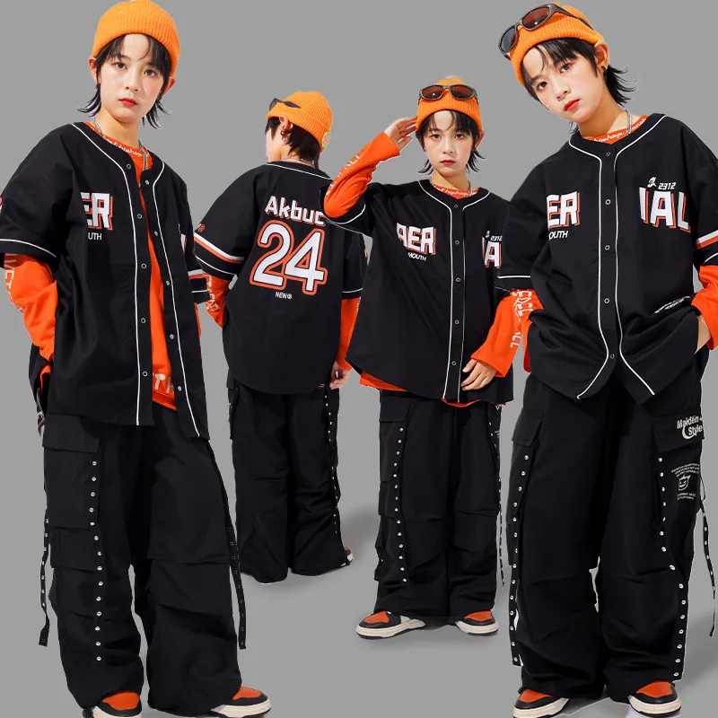 Child Hiphop Rapper Clothes Outfit Hip-hop Dance Street Wear Korean Boy y2k Streetwear Set Kids Hip Hop Performance Costume Suit