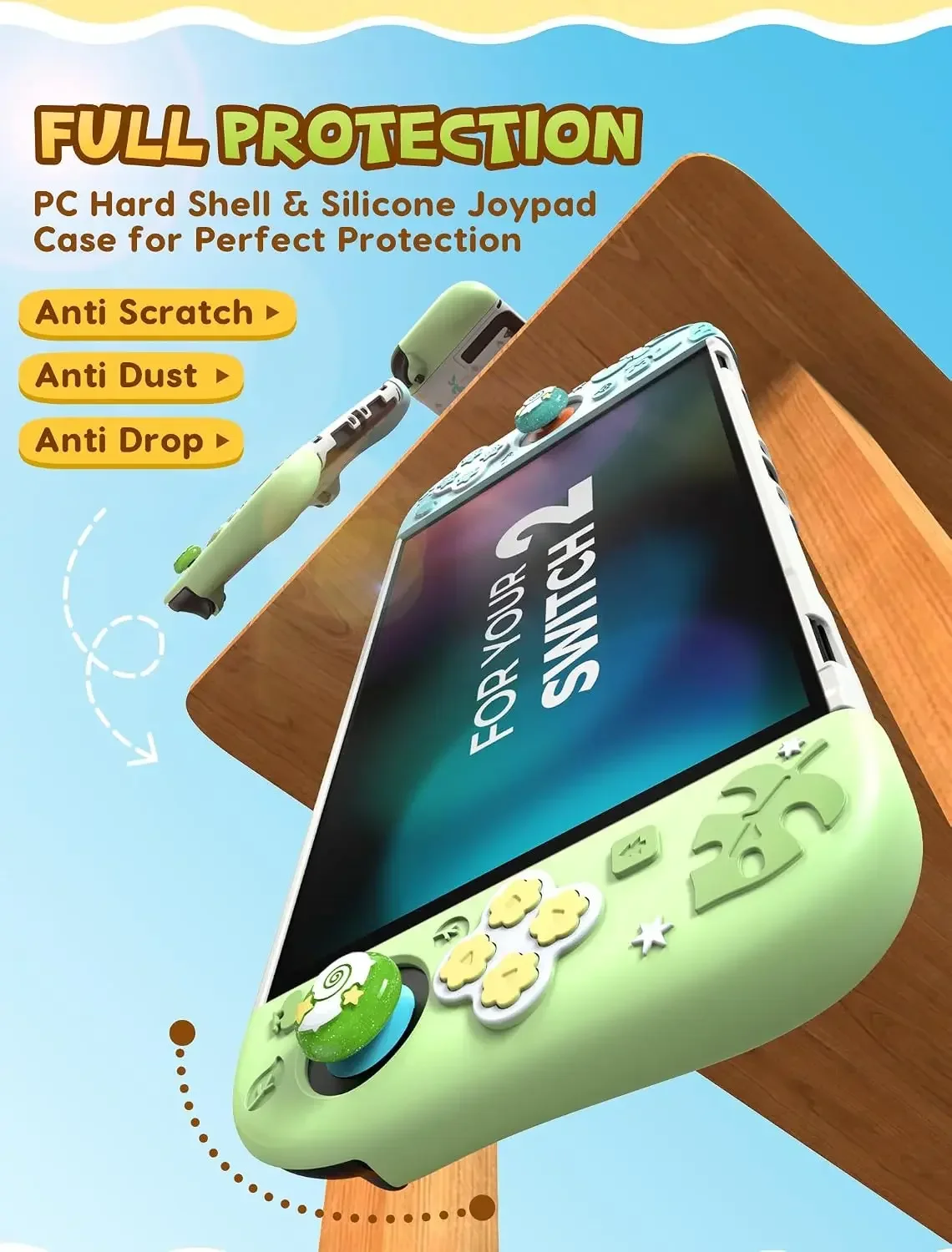 IINE Switch 2 Protective Case Set Hard PC Back Cover with Silicone Joypad Covers Dock Compatible Grip Case with Joystick Caps - view 2