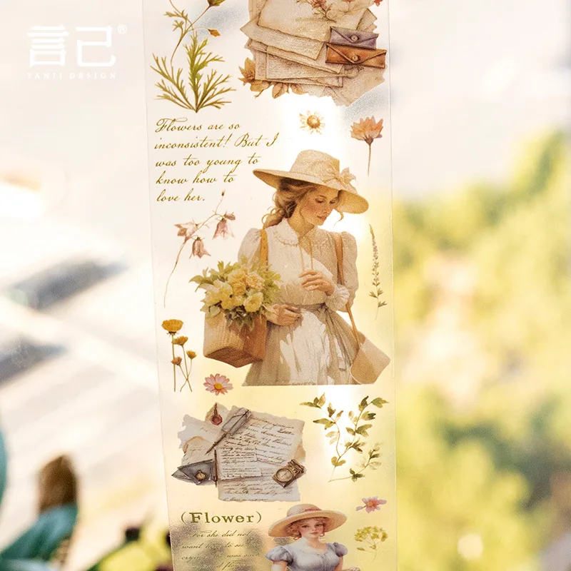

1 roll Vintage Literary Masking Washi Tape Cute Girl Flower Coffee Decorative Adhesive Material Sticker Diy Label Scrapbooking