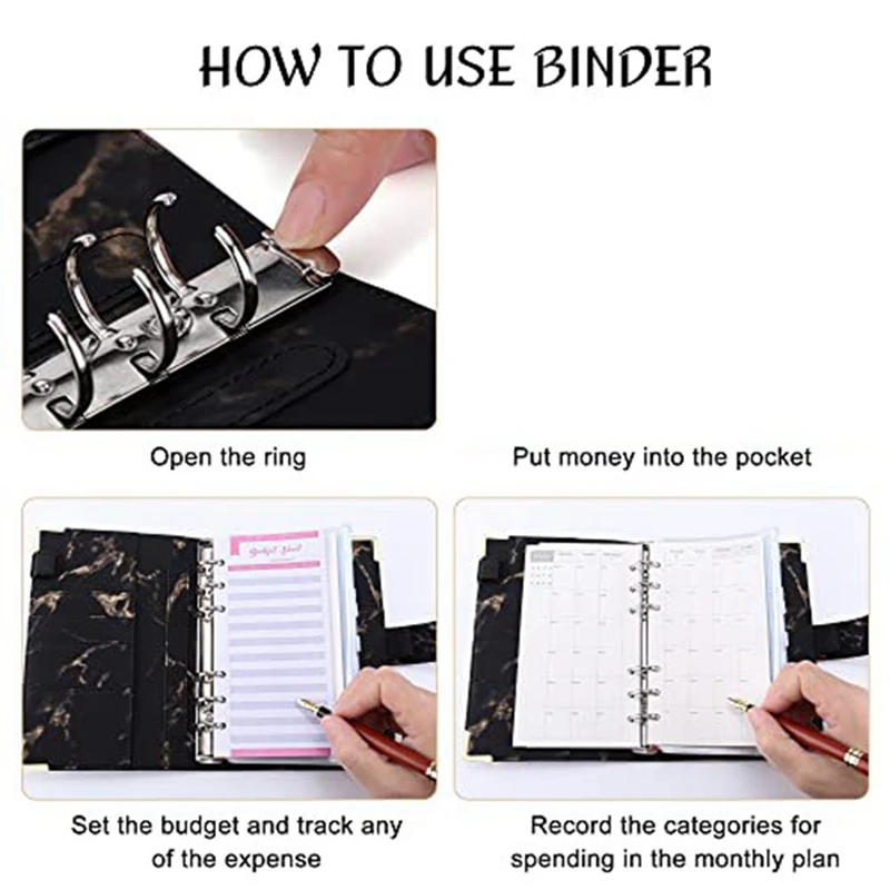 49Pc Budget Binder, Marble Print PU Binder Budget Planner Organizer With Envelopes,Expense Budget Sheets,For Budgeting