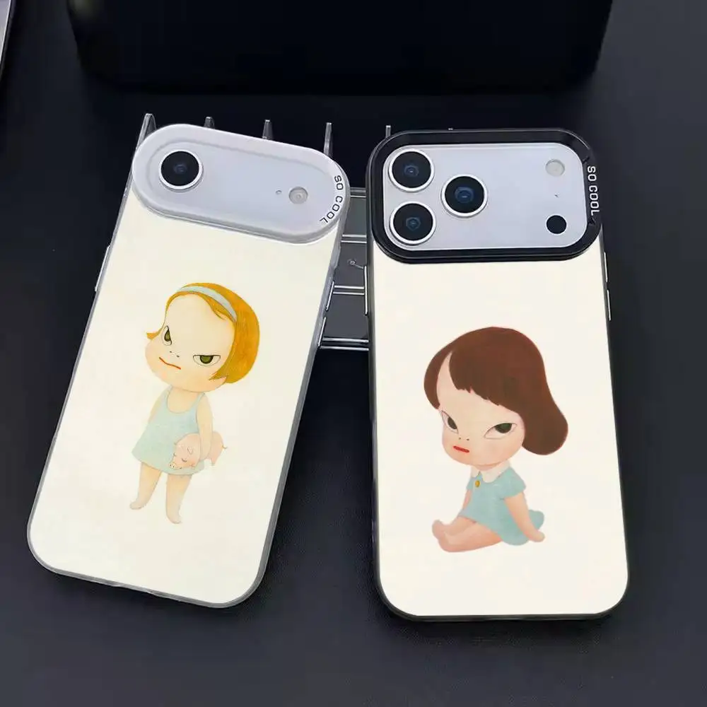 

Y-Yoshimoto Nara Girl ART Phone Case For iPhone 17,16,15,14,13,12,11,Pro Max,Plus black Candy Silver Cover