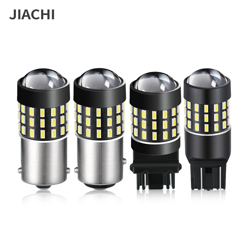 Jiachi 50pcs ขายส่ง P27/7W P27W ไฟ LED ย้อนกลับ 1156 1157 3157 ไฟเลี้ยว LED ไฟกระพริบ 3014 54SMD 6000K หลอดไฟอัตโนมัติ