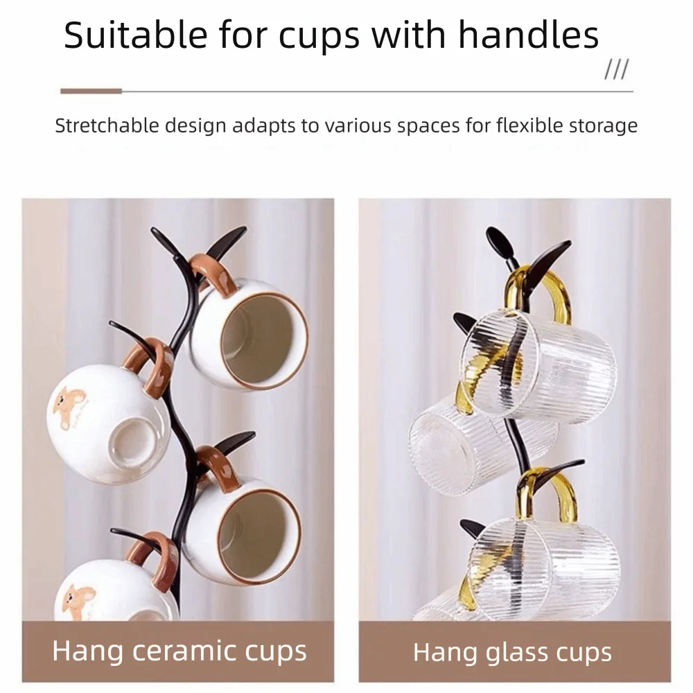 Tree Shape Coffee Mug Holder Free-Standing Anti Rust Water Cup Hanger 4 Hooks Multifunctional Cup Display Stand Countertops