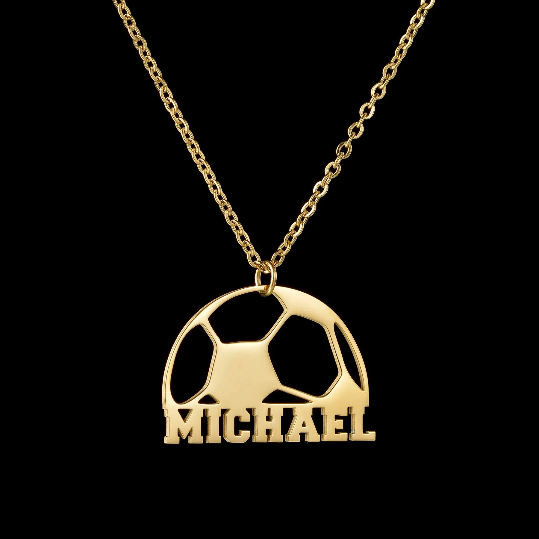 Personalisierte Namenskette aus Edelstahl mit Fußball-Motiv, Dicke Kette, Anhänger-Schmuck, Geschenk für Frauen und Männer zum Geburtstag – Detail 14