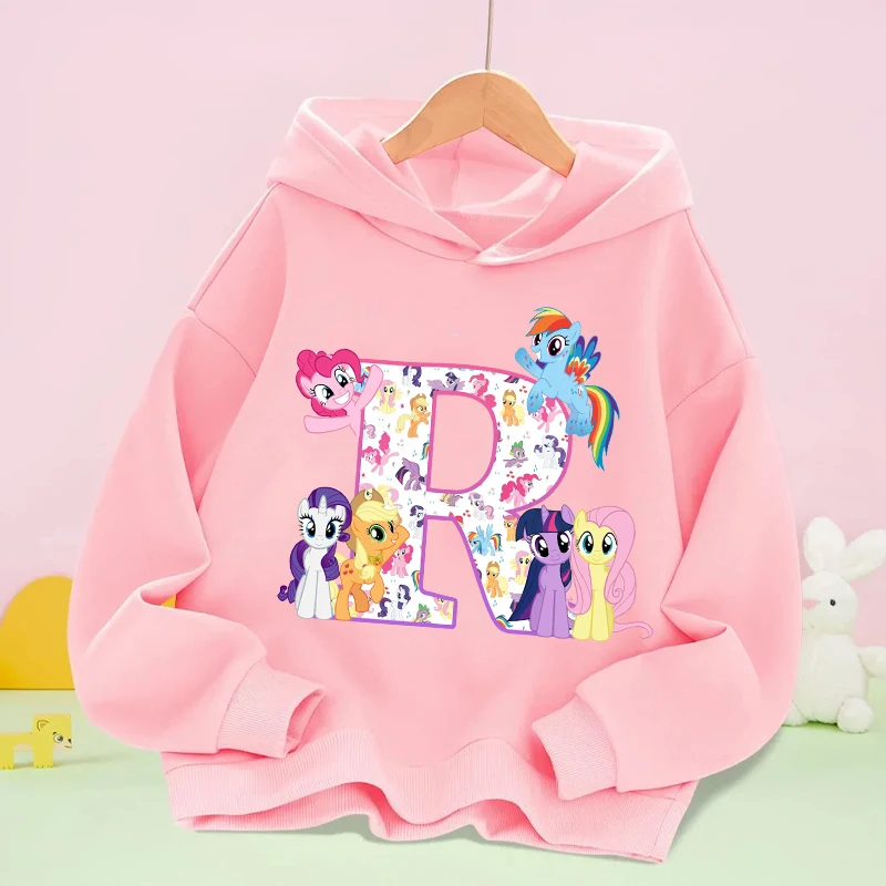 เสื้อฮู้ดเด็กผู้หญิงลายมายลิตเติ้ลโพนี่ ลายอนิเมะยูนิคอร์น ตัวอักษร A-Z เสื้อสเวตเชิ้ตเด็ก ฤดูใบไม้ร่วง ฤดูหนาว เสื้อแขนยาว เสื้อผ้าเด็ก ของขวัญ